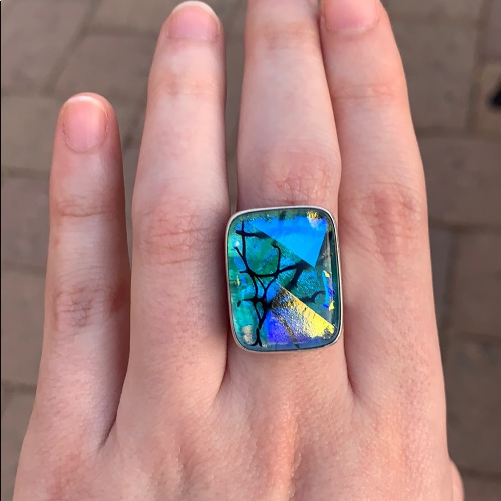Handmade Glass Serling Silver Ring